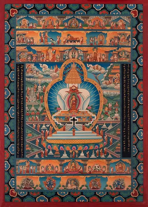 Hand-painted Stupa Thangka wit