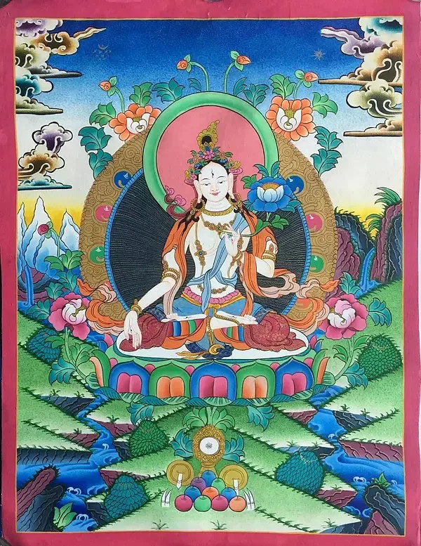 White Tara Brocadeless Thangka