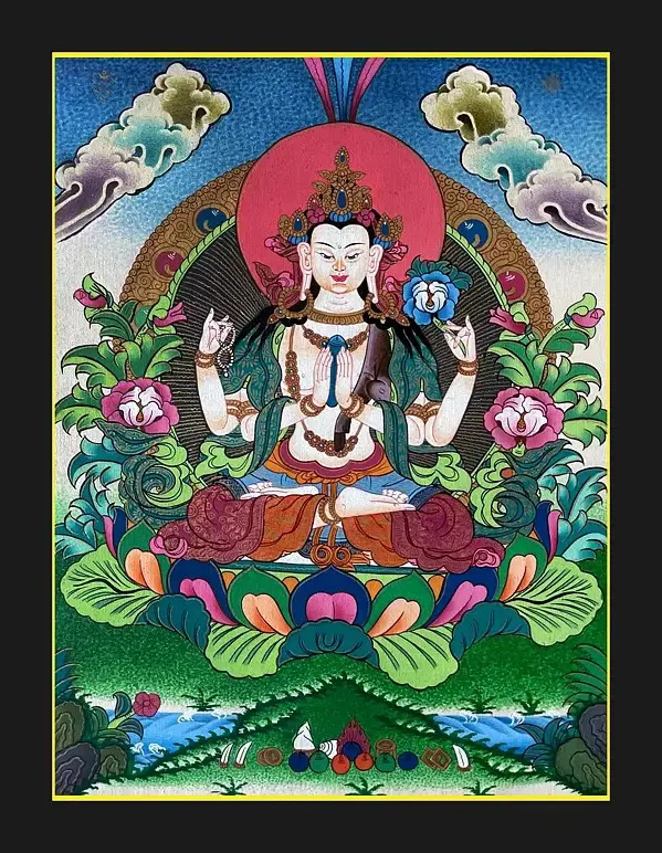 Chenrezig Thangka Painting (Br