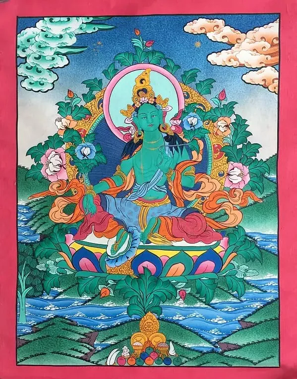 Seated Green Tara Thangka (Bro