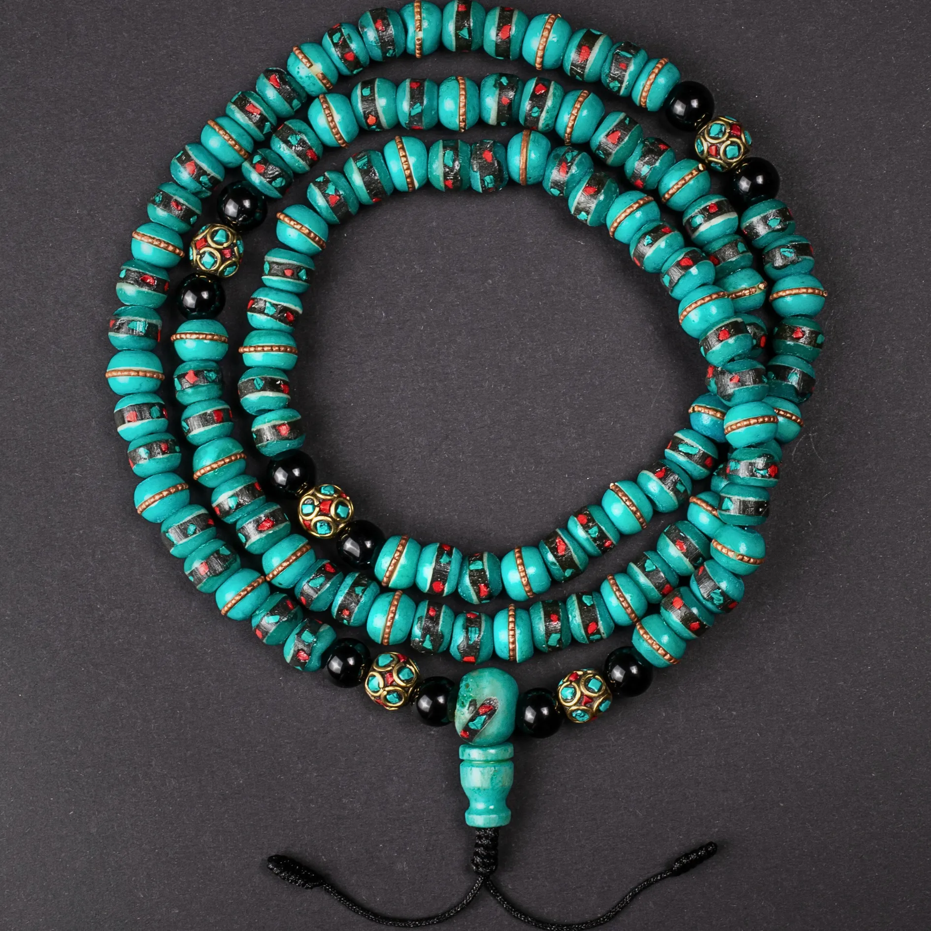 Turquoise Inlaid Bone Mala