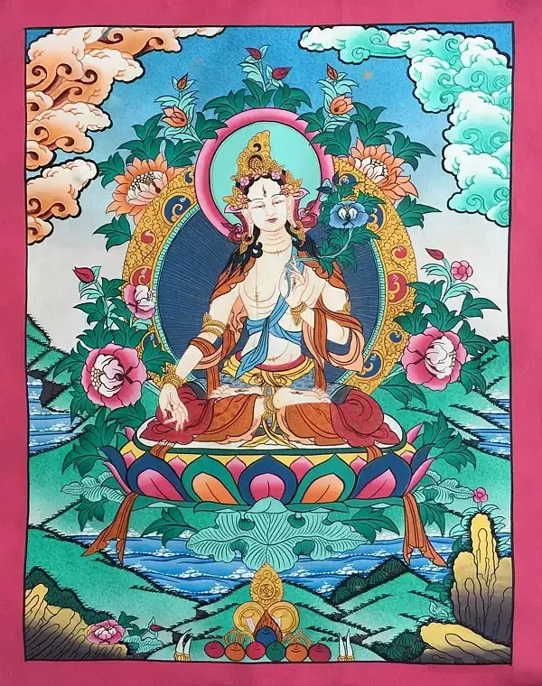 White Tara With Nature (Brocad