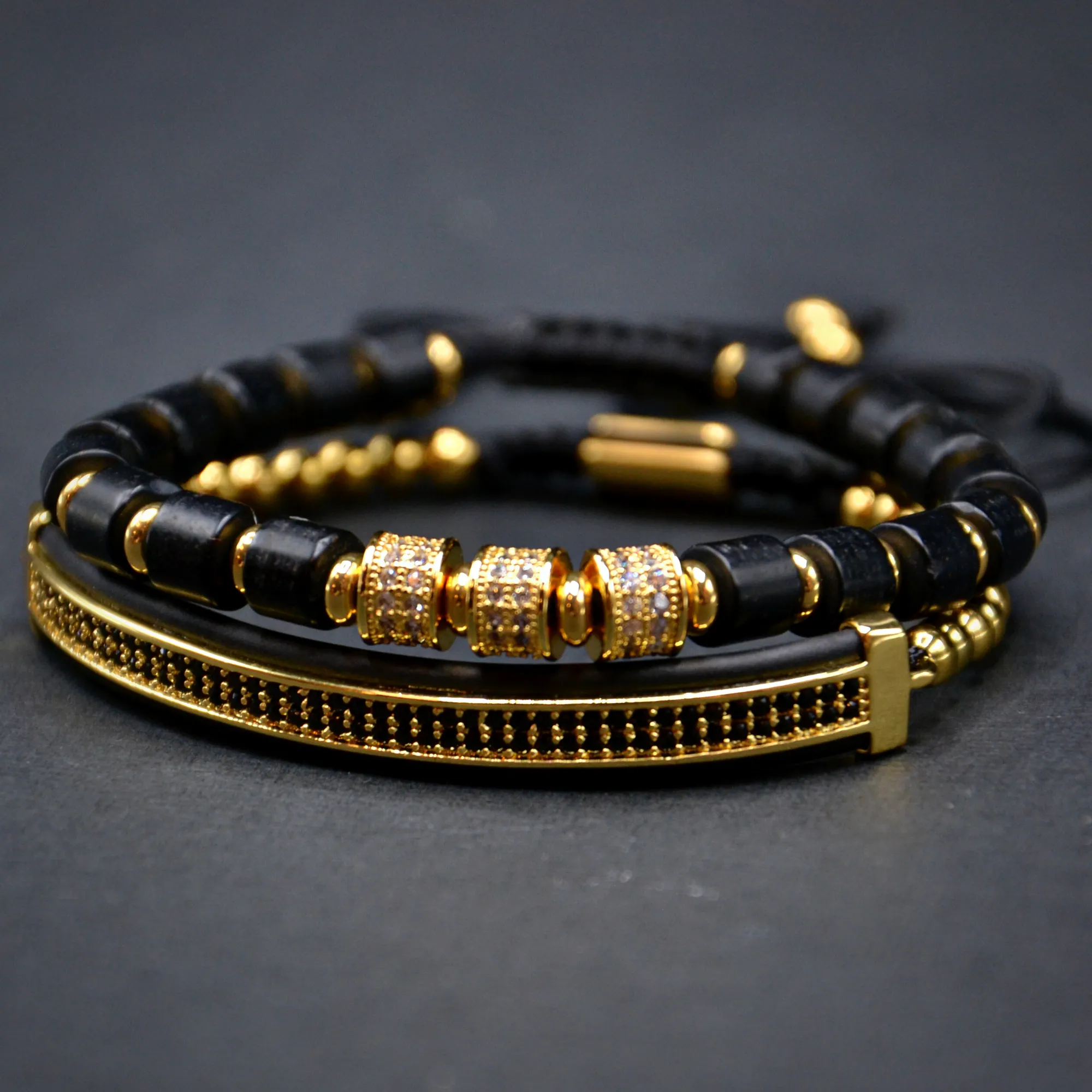 Matt Black Onyx Golden Bracele