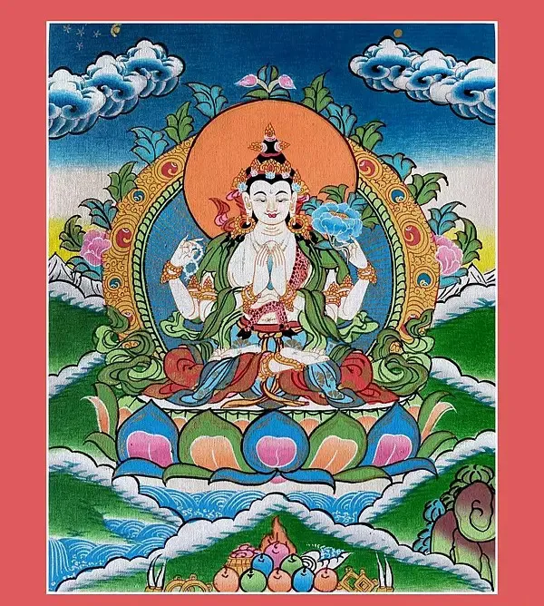 Chenrezig Thangka Painting (Br