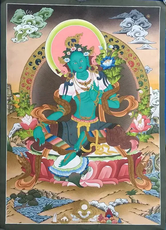 Green Tara Thangka (Brocadeles